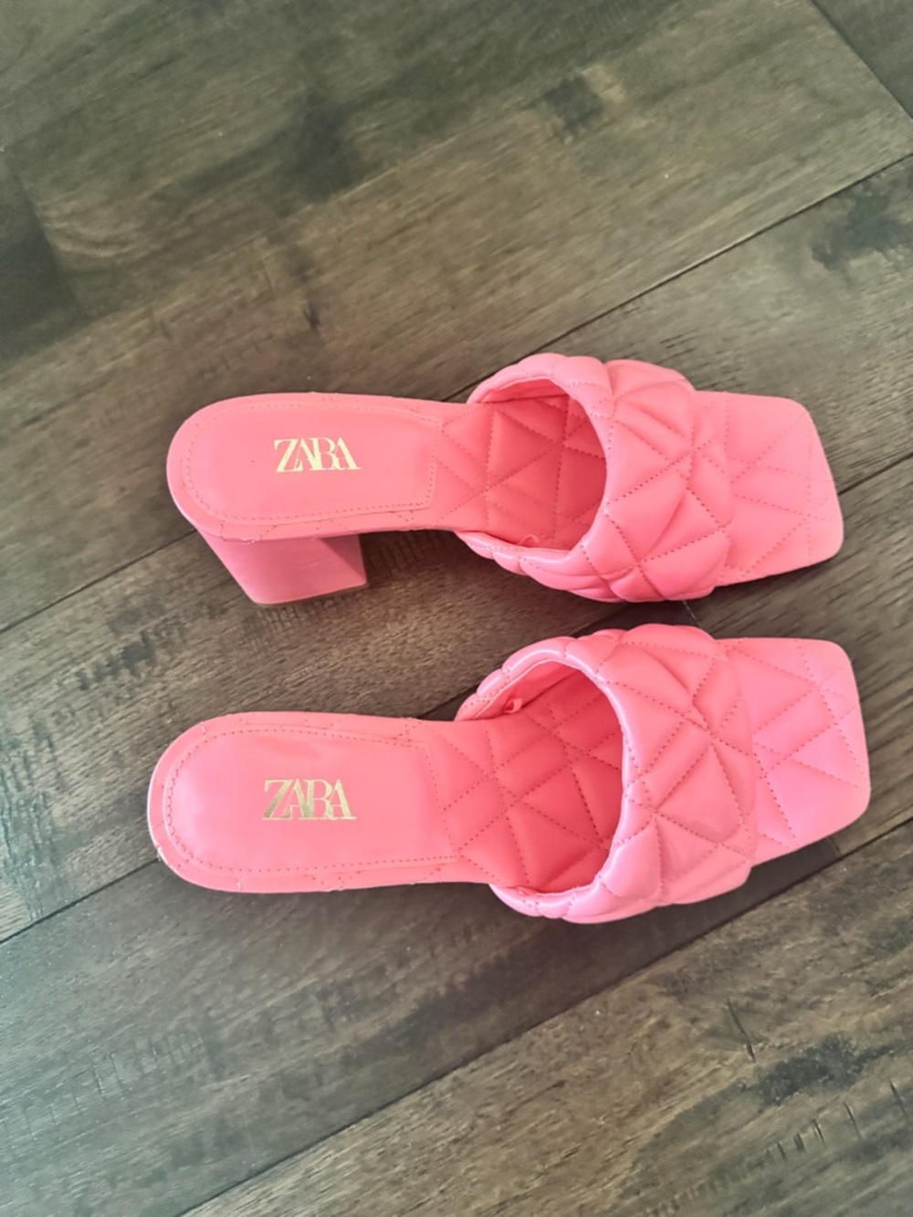 Zara Pink Quilted Block Heel Mules